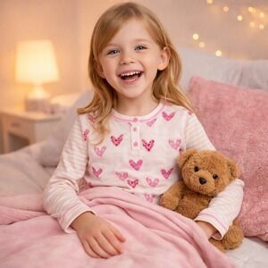 NEW Matilda Jane Girls Small Long Sleeve Pajama Top Fairy Dust Heart Print PJ